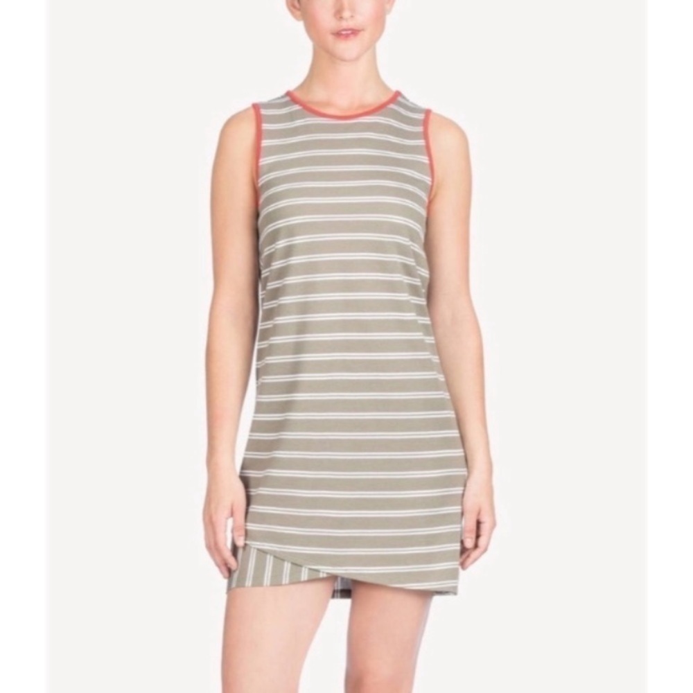LILLA P Crossed Hem Striped Dress Taupe Medium Resort Vacation Beach